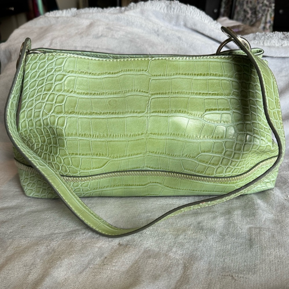 Green crocodile leather purse